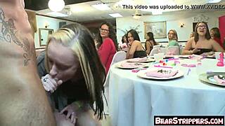 Amateur wives with different races give blow jobs to strippers