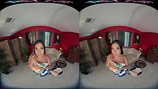 A beautiful Colombian woman uses a butt plug while she has virtual reality sex
