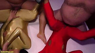 Big ass amateurs in spandex engage in rough gang bang