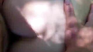 Big cock penetrates blonde’s wet pussy outside