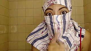muslim arab stepmom milf, showin’ big tits and squirtin’ in niqab, damn