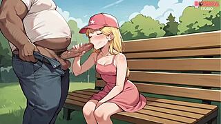 I tempt an innocent blonde with my lollipop in park