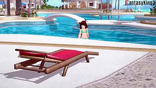 Anzu Mazaki in a steamy poolside Yu-Gi-Oh! scene