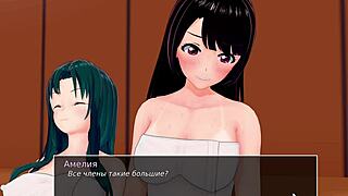 High school tutor gets it from all sides in this cartoon porn video