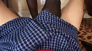 Flight attendant in pantyhose gets it hard in cockpit