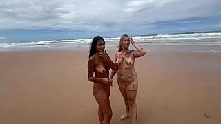 Amateur nerds go wild in this interracial and lesbian scene on the beach