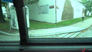 Alluring blonde picked up and drilled rough in backseat van ride