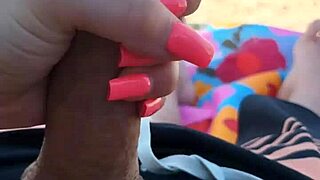 Public beach scene with a big dick and cum in mouth