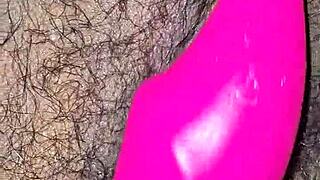 Hot hairy Indian housewife enjoys dildo play