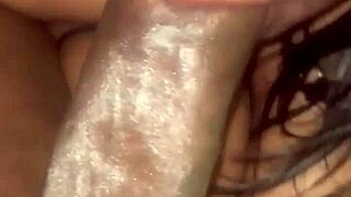 One on one lactating babe gets a rough blowjob