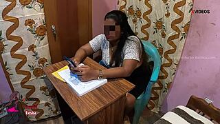 Indian student bangs milf teacher hard on classroom desk