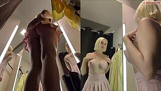 Public upskirt views in changing room with big tits