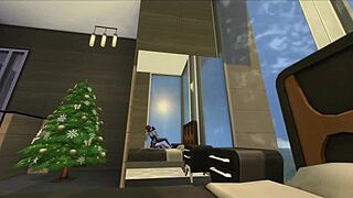 Shemale and lesbian Christmas morning sex party