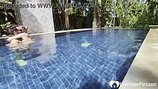 A sexy woman goes for a swim and seduces me beside the pool