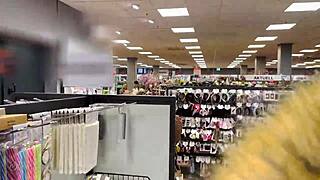 Risky handjob with spit in public store. So daring with that huge shaft