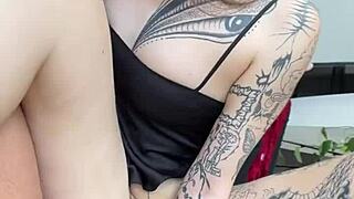 Hot tattooed teen's wild solo session with anal toys