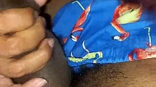 Big black cock cums on face in amateur threesome