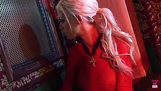 Blonde cosplayer confesses and gets fucked by priest