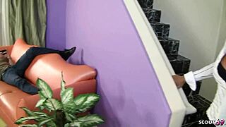 Tanned cougar seduces step-son for rough, intense action