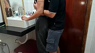 The wife sunbathes while the maid is being caught in the bathroom
