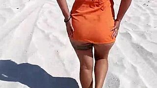 The Mexican slut teaches how to wear a thong and tits on the beach