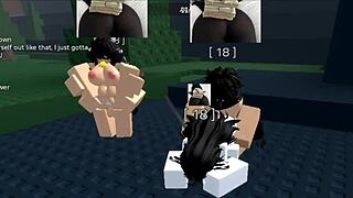 Girls breed each other with a sword in cowgirl style on Roblox