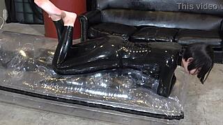 Mistress yuen dominates with facesitting, saliva, and handjob in tight latex