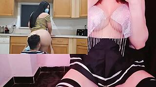 Horny stepmother fucks stepbro in the kitchen