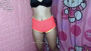 Fitness of naked aerobics with a young Asian girl