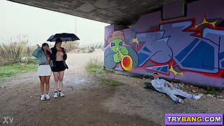 Rainy day public anal with Athenea Rose & Yenifer Chacon