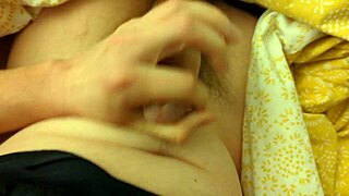 Boy masturbates with a lubricant and achieves a double release