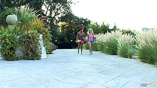 Interracial lesbian action: busty ebony and skinny blonde