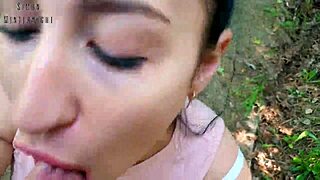Girl gives a blowjob in the wood