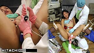 Nurse Channy Crossfire Forces Hitachi Orgasms On Human Guinea Pig With Gloves