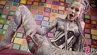 Kinky latuda sexy in corset, massive toy, hard cock