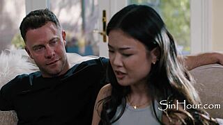 Innocent Asian babe Lulu Chu faces domination by Seth Gamble and Kimmy Kimm
