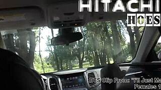 just chilling with rina arems behind the scenes. she’s masturbating with a hitachi wand in the car while waiting.
