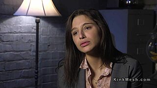 brunette in bondage gets anal fucked and deep throat gagged