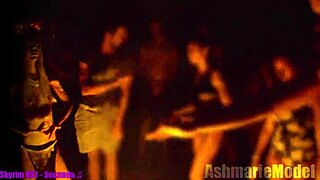 Topless slow motion in public cemetery