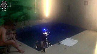 Threesome with friends heats up in the motel pool for part 1