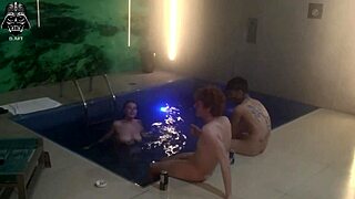 Threesome with friends heats up in the motel pool for part 1