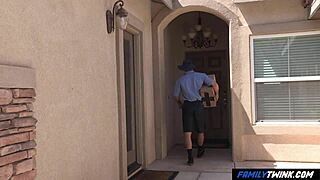 Familytwink - Stepdad and Stepson Team Up on Delivery Man