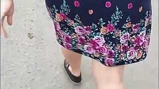 Stalking a Mature Milf on the Street in Skirt and Thong