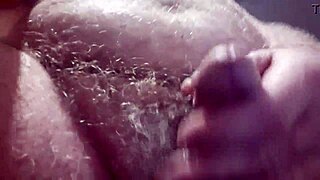 Rusty gets freaky, stroking his hairy old small 18+ cock with a cucumber inside.