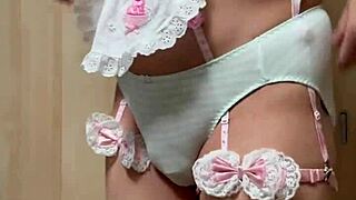 So cute Japanese maid in underwear masturbates with buttplug at office