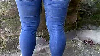 Colombian Teen Lowers Jeans for Rough Outdoor Anal Creampie in Her Tight Asshole