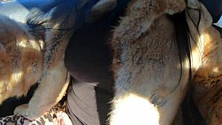 Cheating Wife Sucks Husband's Friend's Cock Outdoor During Fur-Coat Shopping!