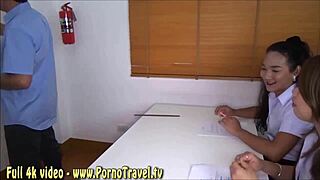 Une timide écolière thaï découvre une bite monstre et plonge dans une fellation hardcore