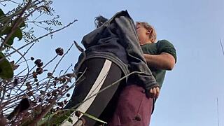 pretty redhead girlfriend's risky outdoor quickie in public park