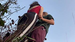 pretty redhead girlfriend's risky outdoor quickie in public park